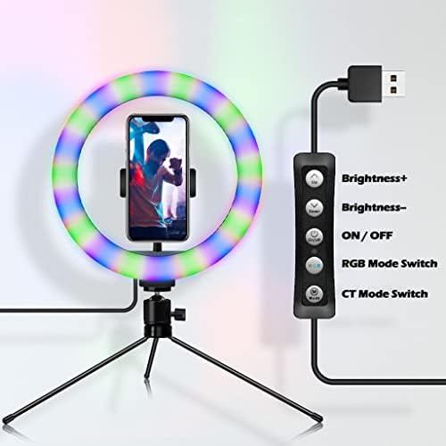 Anel de selfie Luz com Tripé de Desktop/Remoto Bluetooth, 47 RGB Color Modos Tiktok Luz, Luzes de Círculo de Fotografia