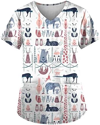 Mulheres impressos de animais femininos Tops divertidos camisetas de trabalho enfermeiro uniforme camisetas camisetas