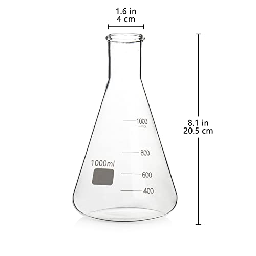 Glass de vidro Autoark 1000 ml de parede pesada de boca estreita Erlenmeyer Glass com aro pesado, 1 pacote, AIS-016