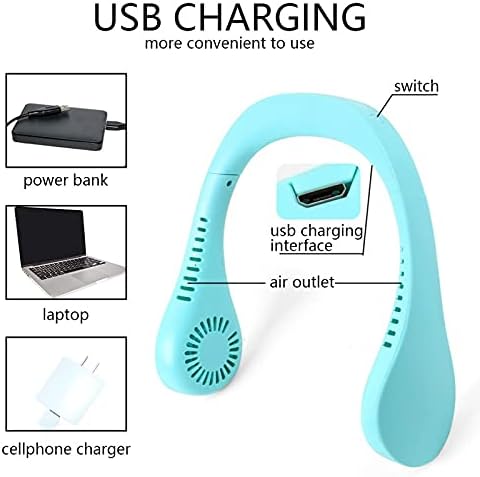 HSJWOSA USB Charging Hanging Neck Fan Fan com tudo incluído fã sem folhas fãs preguiçosos com luz