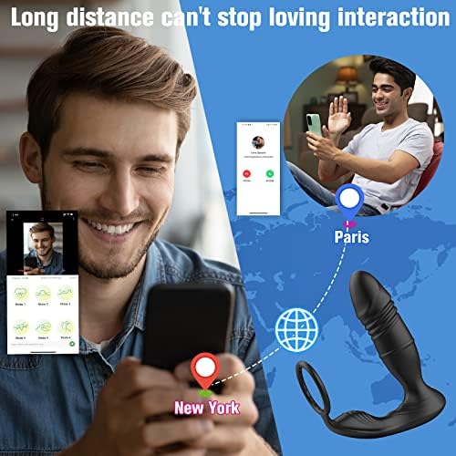 Massageador de próstata de vibrador anal com anel de pênis, aplicativo inteligente e controle de sexo anal remoto, velocidade