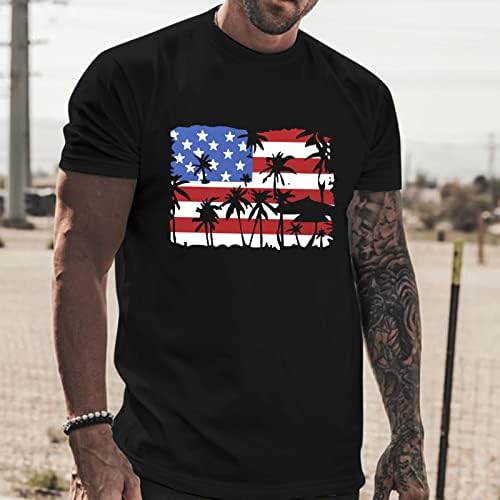 HDDK 4 de julho de manga curta masculina camisetas de verão Patriótico USA Prind Print Crewneck Tee Tops Camiseta