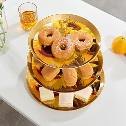 Conjunto de exibição de mesa de sobremesa, suporte de cupcakes de ouro, estandes de sobremesa, bandeja de porção de 3 camadas,