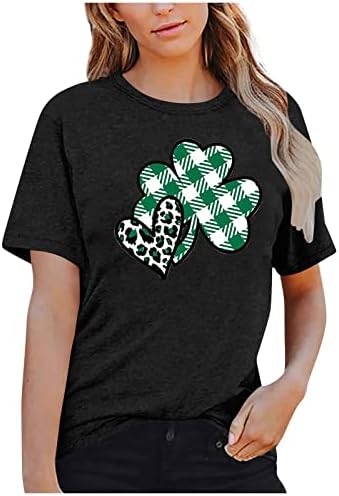 Happy St Patrick's Day Shirt for Women Clover & Leopard Graphic Print Summer Summer Athletic Manuve Manuve Round Neck Tops