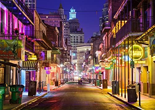 BELECO 10x8ft Fabric New Orleans Bourbon Street Cenário para fotografia Mardi Gras Backdrop New Orleans Nightlife Street Pubs e