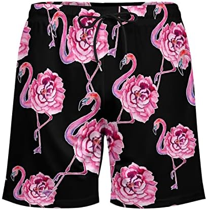 Cute Flamingo Pink Rose Men Swim Sworks com revestimento de compressão 2 em 1 shorts de praia seca rápida com bolsos