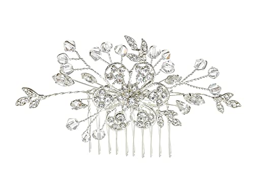 Samky Handmade Rhinestone Crystal Bided Bridal Tiara Hair Comb - Silver Plated FC027