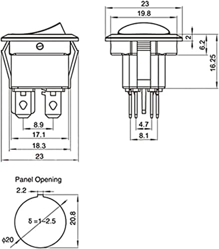 Xiangbinxuan Rocker Switch KCD1 SPST 224N 23MM 4 PIN 250V 6A REDONHO DE BARCO SNAP-IN OFF OFF ROGA POSIÇÃO DO ROGHER CHANGE