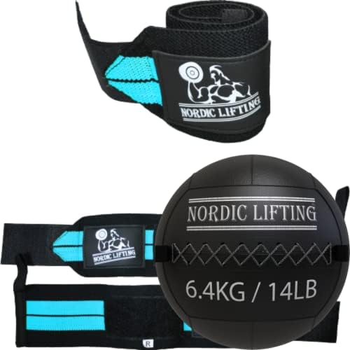 Nórdicos levantamentos de pulso 1p - Aqua Blue Bundle com bola de parede 14 lb