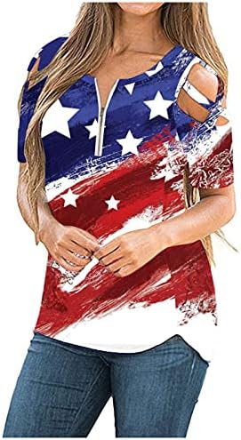 Camiseta americana de bandeira para mulheres sexy zip v pesco