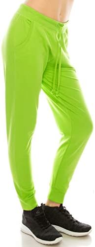 Reneseille feminino corredores casuais calças de moletom - Francês Terry elástico cintura calça cônica Pockets