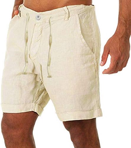Masculino shorts masculinos de linho de algodão Botões casuais botões de amarração da cintura calça curta shorts de treino