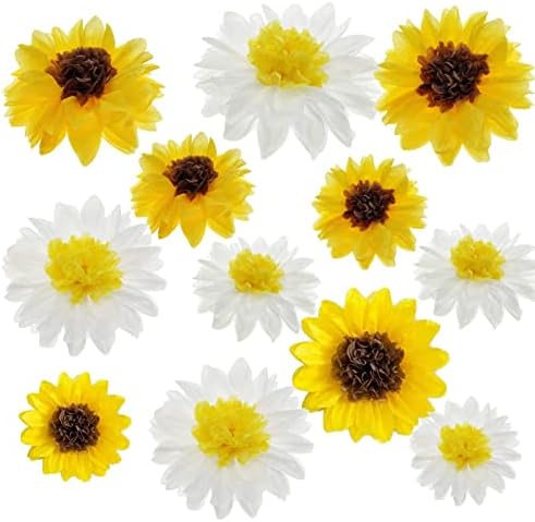 12pcs Girassol Daisy Papel de lenço de papel Pom Poms Flor 12 8 Para festa de casamento de Birthday Birthday Birthday Birthshine