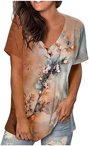 Manga curta de pescoço feminino Tamas confortáveis ​​de impressão floral boho casual shirt shirt de túnica de túnica de verão