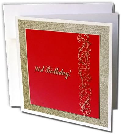 91º Aniversário Vermelho e Gold Design - Cartão de felicitações, 6 x 6 polegadas, solteiro