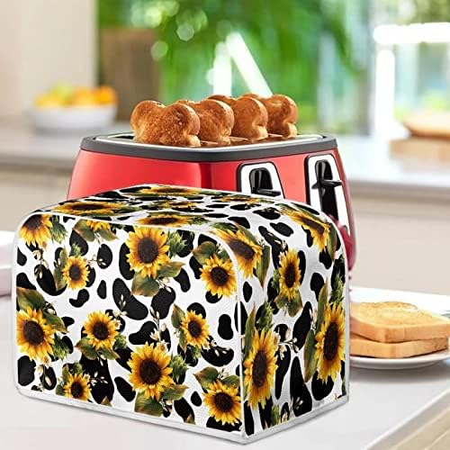 JeoCody Girlower Cow Print Polyester Fabric Quilted 4 Slice Toaster Appliance Tampa à prova de poeira para cozinha pequena capa de poeira