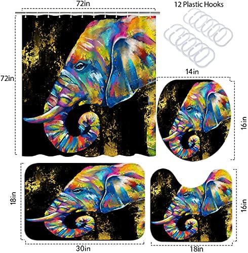 Cortina de chuveiro de elefante Simiwow Conjunto de tapetes, pintura de elefante impressão de arte impressão de animais