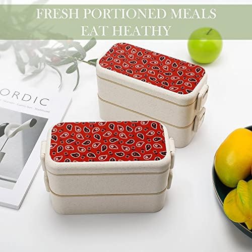 Padrão Paisley Red Pattern Bento Bento Box 2 Compartamento de contêineres de armazenamento de alimentos com colher e garfo