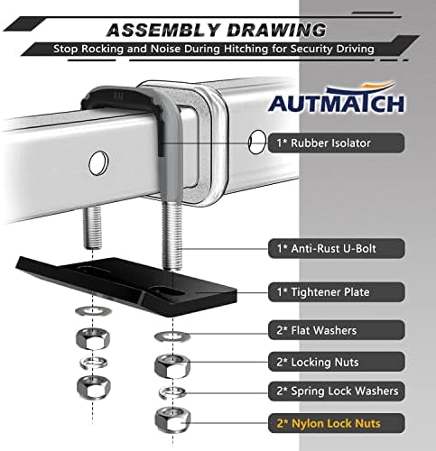 Autmatch Hitch apertador Anti-Battle Gamp with Mega Shackle Hitch Receiver de 2 polegadas, alcance mega d anel e