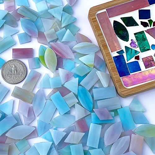 Kit de mosaico de vitrais para manchas de gravação para artesanato - rosa e azul alternativo, 240 peças 5 formas mistas - Ótimo para