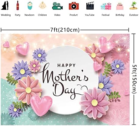 Feliz pano de fundo do dia das mães I Love Mom Pink Sweet Love Heart Paper Flower Photography Backgrody for Women Grandma Lady Lady