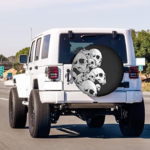 Foruidea White Skull Spare Tampa de capa de pó à prova de poeira Tampa de pneu de pneu, trailer de ajuste, trailer, SUV