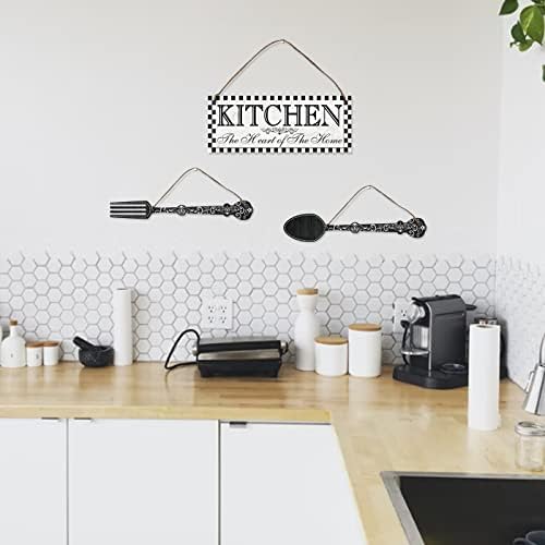 Conjunto de placas de cozinha de 3 PCs 3 PCs, decoração de garfo e colher de parede de madeira de madeira rústica