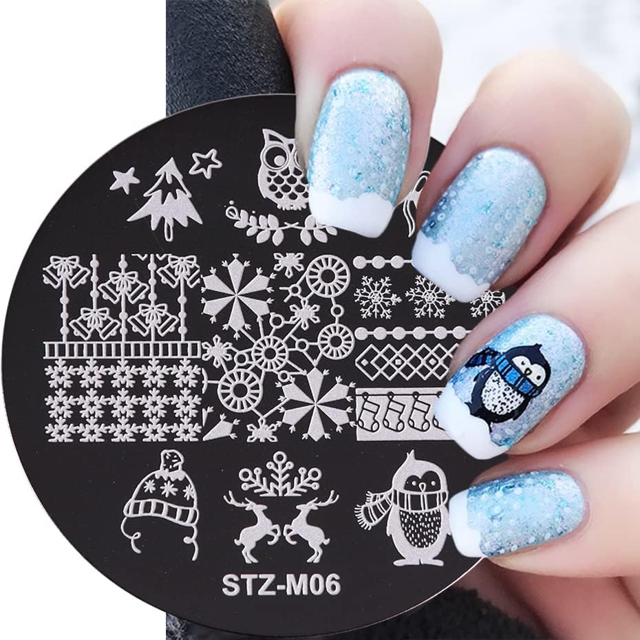 Placas de estampagem de unhas de Natal Modelos de polimento de flocos de neve, design de estênceis de inverno Molds