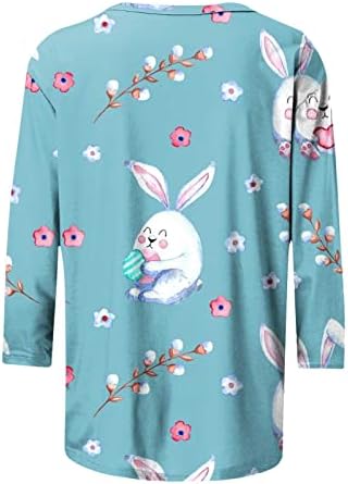 3/4 de manga Crew algodão Happy Gift Lounge Lounge Easter Blouse Camisa para meninas adolescentes Camiseta gráfica de outono