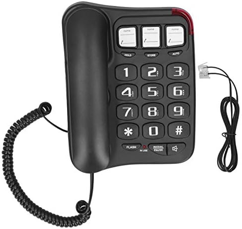 Telefone fixo, grande botão transparente mesa/parede telefone única com recall de armazenamento/sem mãos/flash, alimentado por linha