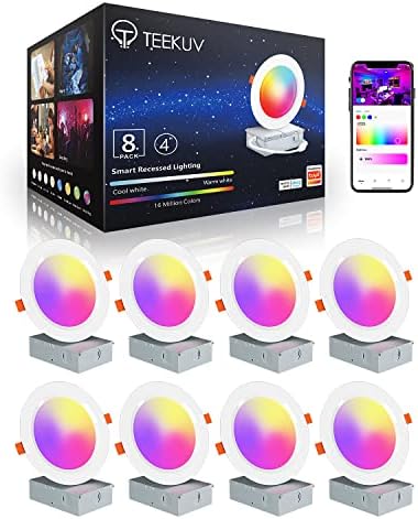 Iluminação embutida do teekuv Smart 4 polegadas, 9W LED LIGHT LUZES RESPONDIDADES DE APP APP, Trabalhe com Alexa