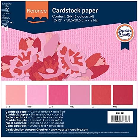 Vaessen Creative Florence Scrapbook Paper 216g 12x12-x24 Multipack Pink, 30,5x30.5x0,7 cm