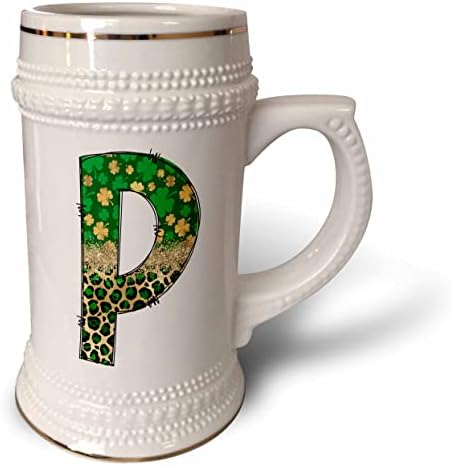 3drose glam leopardo e quatro folhas trevo monograma inicial p - 22oz caneca