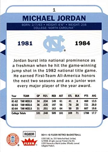 2011-12 Fleer Retro 1 Michael Jordan Basketball Card - Carolina do Norte Tar Heels