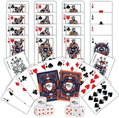 Dia do jogo do jogo - NFL Denver Broncos 2 -Pack Playing Cards & Dice Pack - Oficialmente licenciado para adultos e