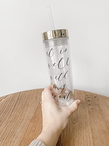 Clear Tumbler - está bem com minha alma - verso, garrafa de água acrílica, BPA livre, se encaixa no porta -copos, verão…