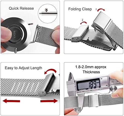 CERENE Banda de relógio de malha de aço inoxidável para mulheres masculinas, Relógio de malha de liberação rápida tiras 12mm