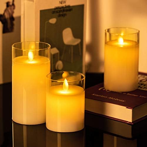 DA por velas sem chamas com efeito de vidro, vela LED, pacote de 3 velas de bateria de cera real de marfim com velas remotas. [Classe