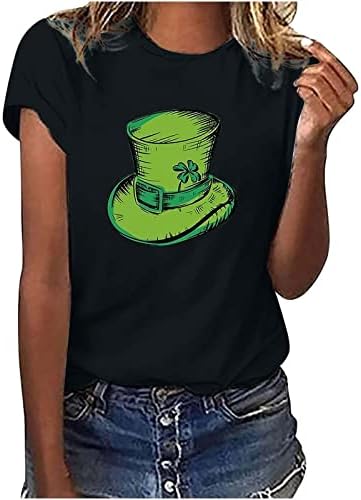 Camisa de Chapéu Casual de São Patrício de São Patrício para mulheres Tops de verão Casual Tops de manga curta Blusa da moda