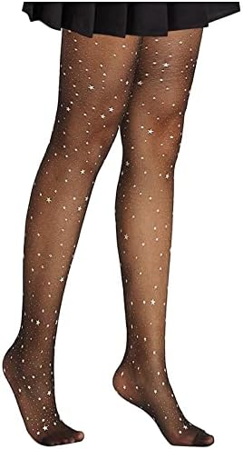 Calça de cintura de cintura alta feminino de Natal meias de fishnet coxa alta meia -calça com cinto de liga meias brilhantes