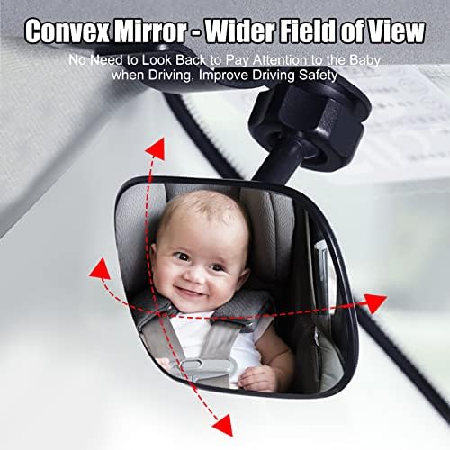 Espelho de bebê de carro, espelho auxiliar de carro interior com clipe, espelho retrovisor do interior convexo de vidro