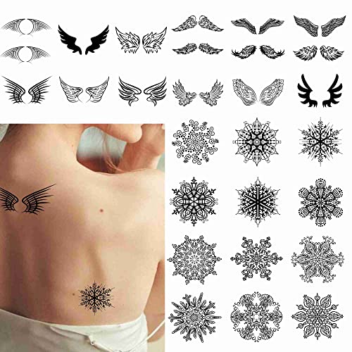 TATTONOOVA 6 folhas de tatuagem temporária Men Angel Party Favors Black Body Body Face Wing Tattoos Fake Tattoos