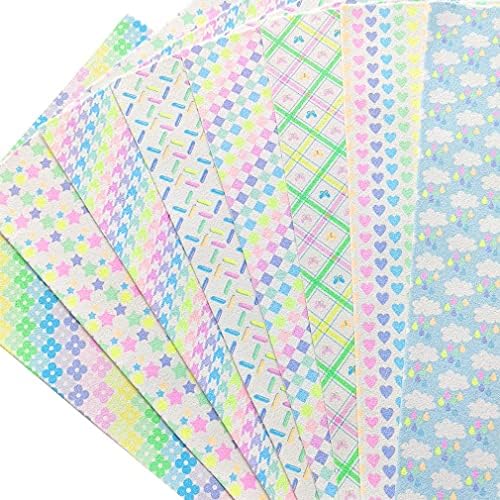 Lençóis de couro Faux Glitter 8 PCs 8 x 12 polegadas cor pastel de coração Flor Star Butterfly Padrão de lona impressa Tabela de