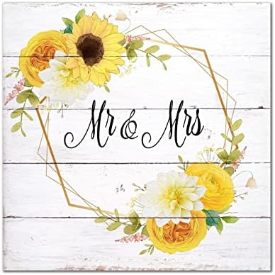 Sr. e Sra. Wooden Sign Sling Sunflower Flower Wrinalh Garden Garden Floral Classic Wood Home Wall Decorativa para quarto da sala