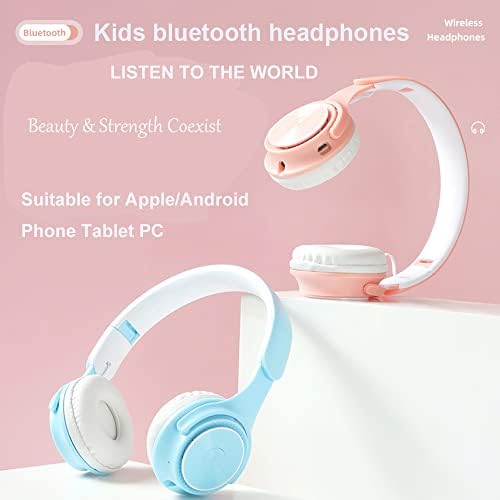 Fones de ouvido Bluetooth infantil, fones de ouvido sem fio On-Ear Bluetooth 5.0 Headsets suporta o microfone sem fio/com fio, microfone