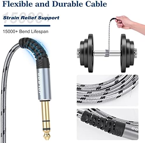 Jolgoo 1/4 polegada TRS Instrument Cable 6,6 pés 2-pacote, 1/4 de cabo de guitarra, 6,35 Linha de interconexão equilibrada para guitarra elétrica, baixo, teclado, misturador, amplificador, alto-falante, bandolim elétrico, áudio profissional