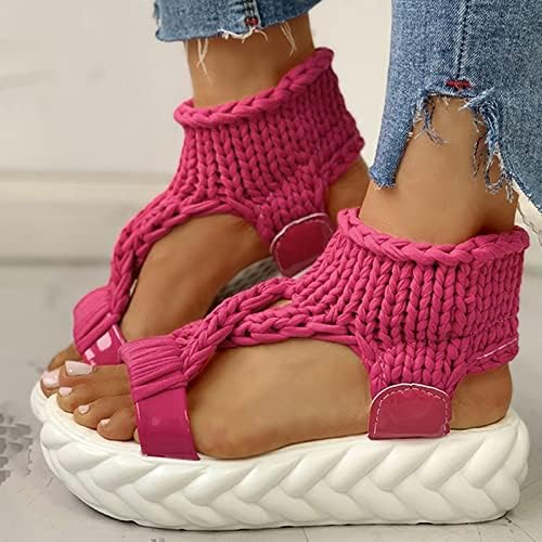 Gwtaech malha cunha sandálias para mulheres elásticas de tornozelo