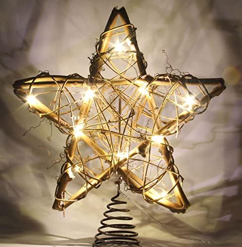 Lawoho Christmas Tree Topper Star Rattan rústico Estrela natural Treetop 10 polegadas Fazenda árvore de Natal e decoração