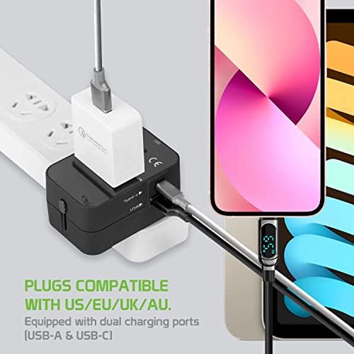 Viagem USB Plus International Power Adapter Compatível com Maxwest Orbit 8qc para poder mundial para 3 dispositivos USB TypeC, USB-A