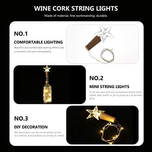 UONLYTECH 2 PCS LEITOS DE VINHO LEITOS DE CORTURA DE CORTURA COM STAR Fairy Mini String Lights Copper Wire Luzes estreladas para